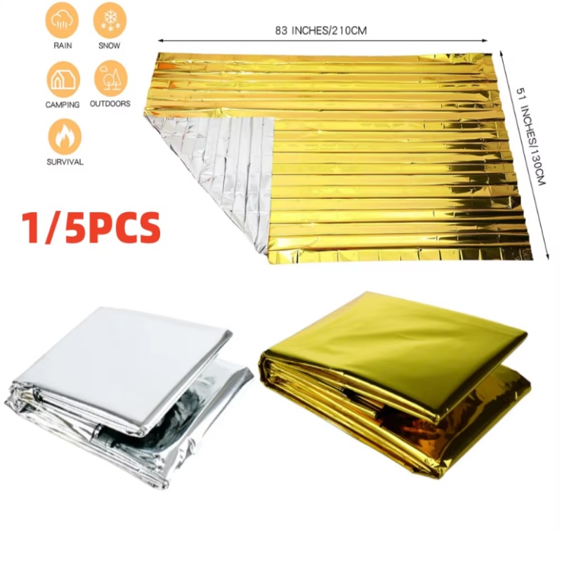 Survival Blanket Reflective - 130x210cm Hochleistungs-Mylar-Folien-Notfalldecke, Gold-Silber Thermoreflektierende Isolierende Überlebens-Rettungsdecke